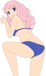 ass baka_to_test_to_shoukanjuu bikini blue_eyes breasts female hair_ornament hairclip highres himeji_mizuki legs long_hair looking_back open_mouth photoshop pink_hair swimsuit thighs vector_trace white_background