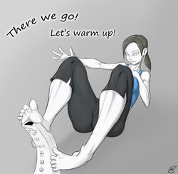 1girls clothed feet female footjob human nintendo ponytail sentientsocks solo text tied_hair toes wii wii_fit wii_fit_trainer wii_fit_trainer_(female) wii_remote wiimote