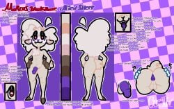 2024 alien anthro anus ass balls blush bovid caprine ceeytin chest_tuft english_text femboy fur genitals hair hi_res hooves horizontal_pupils humanoid_genitalia humanoid_penis long_ears long_hair looking_at_viewer male mammal marcus_(ceeytin) model_sheet open_mouth penis profanity pupils purple_anus purple_background purple_mouth purple_penis purple_tongue red_eyes sheep simple_background small_tail solo tail tan_balls tan_body tan_fur text tongue tuft white_hair