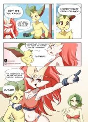 big_breasts bikini braixen bray_(lucyfercomic) breasts cleavage eeveelution female furry huge_breasts leafeon lucyfercomic pokemon pokemon_(species) thick_thighs wide_hips