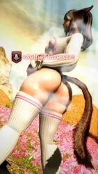 ass_expansion ass_focus brown_hair debuff embarrassed final_fantasy_xiv gpose(ffxiv) magic miqo'te musk_clouds small_breasts thick_thighs thighhighs tricked