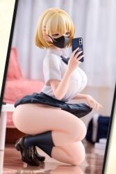 big_breasts blonde_hair hentai selfie skirt_lift