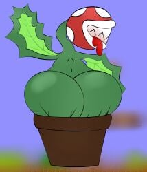 2_tongues ambiguous_gender ass ass_focus big_ass casual casual_nudity huge_ass impossible_tongue mario_(series) nintendo piranha_plant plant_pot public public_nudity super_smash_bros. teasing terebision tongue_under_teeth