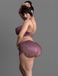 3d 3d_(artwork) 3d_model babydoll black_hair lingerie milf onlythicks original_artwork original_character ponytail posing posing_for_the_viewer satin white_body white_skin