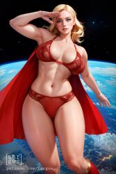 1girls abs ai_generated alien alien_girl big_breasts bra breasts cleavage dc dc_comics female fit fit_female hips kara_danvers kara_zor-el large_breasts lingerie looking_at_viewer nipples panties pinup red_lingerie solo supergirl superman_(series) thick_thighs thighs zargos