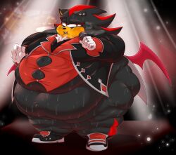 1boy 2023 anthro belly belly_overhang bhm big_belly blush fat fat_anthro fat_arms fat_belly fat_fetish fat_male fat_man fat_rolls fat_thighs fatfur furry hedgehog huge_belly male_only microphone morbidly_obese morbidly_obese_anthro morbidly_obese_male obese obese_anthro obese_male overweight overweight_anthro sega shadow_the_hedgehog sonic_(series) sonic_the_hedgehog_(series) ssbhm stretched_clothing sweat sweatdrop sweating thick_thighs thighs tututumy weight_gain