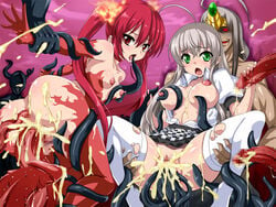 2girls ass blush breast_grab breasts censored checkered cthugha_(nyaruko-san) cum cum_in_pussy green_eyes haiyore!_nyaruko-san large_breasts lolita_channel long_hair monster mosaic_censoring multiple_girls nipple_tweak nyarlathotep_(nyaruko-san) penis rape red_eyes red_hair sex silver_hair sweat tentacle thighhighs tied_hair tongue tongue_out torn_thighhighs twintails white_legwear