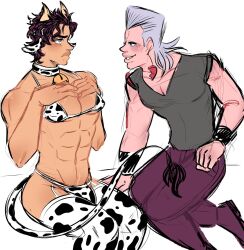 2boys cow_bell cow_boy gay jean_pierre_polnareff jojo's_bizarre_adventure jotaro_kujo male male_only muscular_male stardust_crusaders yaoi