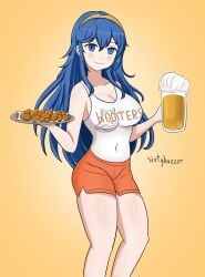 alternate_costume blue_eyes blue_hair breasts female female_only fire_emblem fire_emblem_awakening hooters hooters_uniform lucina_(fire_emblem) nintendo sixtybuzzer solo waitress