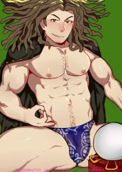 bara big_hair bulge danganronpa danganronpa_1 hagakure_yasuhiro male male_nipples male_only muscular_male nipples penis_outline solo underwear yuufreak