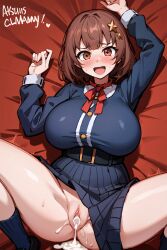 after_sex ai_generated brown_hair cum_in_pussy huge_breasts ricochetk school_uniform sex short_hair virtual_youtuber vtuber wide_hips