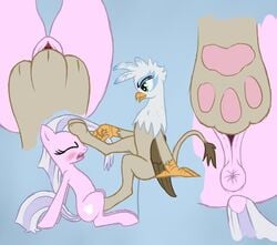 anus arrkhal avian blush equine female foot_fetish footjob gryphon hair_pull heartcall horse my_little_pony pony pussy yuri