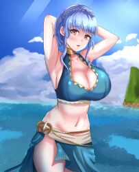 alternate_costume bikini blue_bikini blue_hair blue_swimsuit breasts female female_only fire_emblem fire_emblem:_three_houses fire_emblem_heroes looking_at_viewer marianne_von_edmund marianne_von_edmund_(summer) nintendo official_alternate_costume solo swimsuit zipperqr