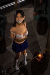 1girls 3d 3dstoryz arms_behind_back black_hair blue_skirt bra gag gagged sawamura_haruka skirt tape_gag white_bra yakuza_(series)