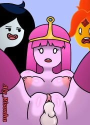 adventure_time after_sex aly_risonha cum_in_pussy flame_princess large_breasts looking_at_viewer marceline marceline_abadeer pink_body pink_hair pink_skin princess_bubblegum thigh_socks vampire_girl