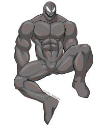 abs alien alien_boy arte_basura bara body bulge front grey humanoid male male_only marvel monster monster_boy muscular not riot_(marvel) shadow sharp smile solo symbiote teeth vein venom_(2018) view yaoi