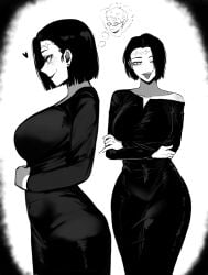 black_and_white black_hair bob_cut curvy curvy_body curvy_female curvy_figure curvy_hips dress itadori_jin itadori_kaori jujutsu_kaisen kenjaku masoq095 monochrome naughty_face naughty_smile scar seductive seductive_eyes seductive_look seductive_smile short_hair smiling smiling_at_viewer tongue tongue_out