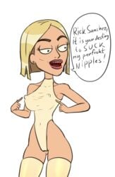 adult_swim blonde_hair bodysuit breasts color curvy diklonius female jennith_padrow-chunt mature_female milf nipples_visible_through_clothing rick_and_morty short_hair sketch stockings thick_thighs