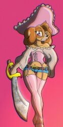 anthro anthrofied anthropomorphic background canid canine canine canis clothed clothing cockapoo domestic_dog female flat paw_patrol pirate priate simple_background skye_(paw_patrol) sword theburningdonut