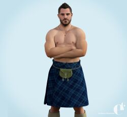 1boy 1human 1male 3d activision blue_background call_of_duty call_of_duty_modern_warfare_2_(2022) elijah_cielle handsome himbo hunk john_mactavish kilt male male_focus male_only male_pov muscular muscular_male scottish shirtless shirtless_male soap_(modern_warfare_2) solo solo_focus solo_male stud