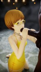 3d animated blowjob cheating crunchypachy dark-skinned_male dark_skin female glasses interracial no_sound oral persona persona_4 satonaka_chie tagme video