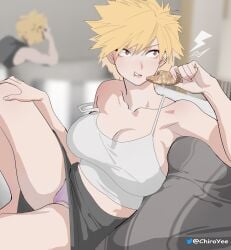 1boy 1girls armpits bare_armpits bare_arms bare_hands bare_shoulder bare_shoulders bare_thighs barefoot big_breasts black_skirt boku_no_hero_academia breasts chiroyee cookies eating eating_food female female/male food hairless_armpits huge_breast katsuki_bakugou large_breasts male male/female married_woman mature mature_female milf mitsuki_bakugou mother mother_and_son my_hero_academia no_bra no_bra_under_clothes older_female older_female_and_younger_boy older_female_younger_male older_woman_and_teenage_boy older_woman_and_younger_boy older_woman_and_younger_man panties skirt son_and_mother thick_legs thick_thighs thighs woman younger_male