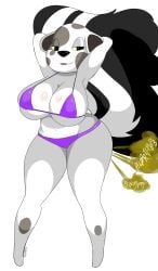 absurd_res animal_crossing anthro big_breasts bikini breasts canid canine canis clothing dalmatian domestic_dog fart fart_cloud fart_fetish female hi_res imaranx looking_at_viewer mammal nintendo onomatopoeia portia_(animal_crossing) seductive skunk_tail solo sound_effects swimwear text