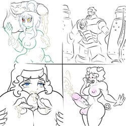 1futa 1girls 2boys adjatha anthro areolae balls blue_eyes breasts corruption_of_champions cum cum_drip cum_on_breasts cumshot curvy erect_nipples erection female furry futa_with_female futa_with_male futanari golem hands-free heterochromia huge_breasts huge_penis human intersex large_balls licking lipples lottie_(corruption_of_champions) male male_with_male monochrome nipples nude nun nun's_habit open_mouth oral oral_sex orgasm penis pig porcine precum precum_drip scylla_(corruption_of_champions) sex tongue tongue_out undead vein zombie