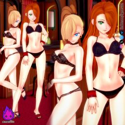 2girls black_lingerie crossover disney disney_channel female female_only gijinka humanized igneuzz kim_possible kimberly_ann_possible lingerie lola_bunny looney_tunes multiple_girls one_eye_covered one_eye_obstructed sensual tagme warner_brothers