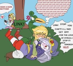 absurd_res ambiguous_penetration asking_for_help asking_to_stop captain_kirb captainkirb clothed clothed_sex clothing controller dry_humping duo ezlo forced fully_clothed grass group hi_res humanoid hylian hypnosis link male male/male mind_control minish minish_cap nintendo outside penetration plant princess_zelda rape remote_control sex the_legend_of_zelda toon_link toon_zelda tree vaati voyeur young