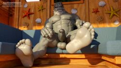 abs anthro balls darkviperbara feet genitals hi_res humanoid_genitalia humanoid_penis male mammal marine muscular muscular_anthro muscular_male my_hero_academia nipples pecs penis pinniped seal selkie_(my_hero_academia) solo vein veiny_penis