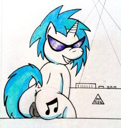 ass cutie_mark djpon3 equid equine eyewear female feral friendship_is_magic genitals hasbro horn horse inside mammal my_little_pony nightclub pony pussy reddragonkan smile solo sunglasses turntable_(decks) unicorn vinyl_scratch_(mlp)