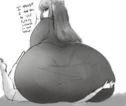 1girls ass ass big_ass big_butt english_text fern_(sousou_no_frieren) looking_back melissaalli rear_view sitting_on_person sketch sousou_no_frieren text uncolored