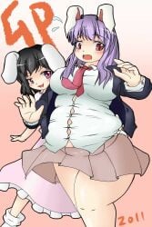 bbw belly_overhang big_belly big_breasts big_female black_hair blush bunny_ears bunny_girl chubby chubby_female embarrassed fat fat_ass fat_female fat_fetish fat_girl fat_woman fatty large_female nerizou obese obese_female overweight overweight_female plump pork_chop purple_hair reisen_udongein_inaba ripped_clothing skirt tewi_inaba thick_thighs tight_clothing tight_fit touhou weight_gain