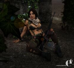 1girls 3d 3d_model abs activision bra brown_eyes brown_hair call_of_duty call_of_duty_modern_warfare_2_(2022) camo camouflage elijah_cielle female female_human female_only gun light-skinned_female light_skin nonsexual outdoors rifle sitting_on_ground solo solo_female tattooed_female tattoos valeria_garza