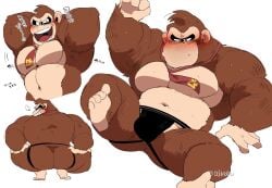 anthro balls bara barazoku blush bulge donkey_kong donkey_kong_(series) furry gorilla hands_behind_head hyaku_(artist) male male_only monkey muscles muscular nintendo penis solo solo_male spread_legs