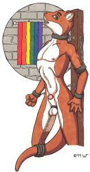 1990s 1999 20th_century anthro bondage bound bound_arms bound_tail bound_wrists chains cuffs furry gay gay_flag nipples otter pride_flag rainbow_flag sheath tail testicles whitefire