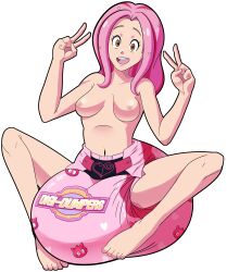 1girls bitchtitsmcguilicuty breasts diaper digimon digimon_adventure double_v female female_only messy_diaper mimi_tachikawa nipples pink_hair scat soiling solo solo_female v_sign