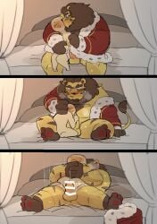 anal anal_sex animal_crossing anthro balls bara barazoku blowjob blush boner elvis_(animal_crossing) erection furry gay hyaku_(artist) lion male male_only muscles muscular nintendo nude oral penis sex size_difference undressing