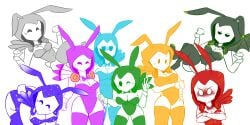 angry_face ass ass_up bat_wings bowtie bowtie_collar breasts breasts bunny_ear bunny_girl bunny_suit bunny_tail bunnysuit crossed_arms dominus embarrassed embarrassed_female feet flying harem hood hooded hooded_cloak kneeling multiple_girls posing rainbow roblox robloxian socks star stars thick thick_thighs thigh_highs thighhighs wings