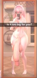 1futa 3d areolae balls benevolent_bunny big_breasts breasts english_text flaccid futa_only futanari huge_balls huge_cock hyper hyper_balls hyper_penis light-skinned_futanari light_skin mirror mirror_selfie nipples nude nude_futanari penis penis_to_the_knees phone pink_hair selestia_(benevolent_bunny) snapchat solo standing testicles text