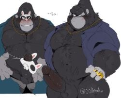 anthro balls bara barazoku big_daddy_(sing) blush boner erection furry gorilla hyaku_(artist) male male_only monkey muscles muscular penis sing_(movie) solo solo_male