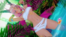 1girls female hands_behind_head indie_virtual_youtuber jungee looking_at_viewer navel revealing_clothes smile smiling smiling_at_viewer solo solo_female standing standing_in_water tagme teeth trickywi virtual_youtuber water wings