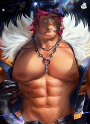 abs bara chest heartsteel_series heartsteel_sett huge_chest huge_pectorals large_chest large_pectorals league_of_legends looking_at_viewer male male_focus male_only muscular muscular_male necklace nipples open_clothes pecs pectorals sett solo solo_focus solo_male