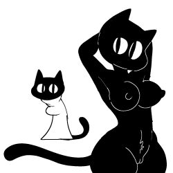 arms_behind_head arms_up breast breasts cat_ears cat_tail feline female female_only looking_at_viewer monochrome nipples pubes pubic_hair pussy sketch snappy_snaz