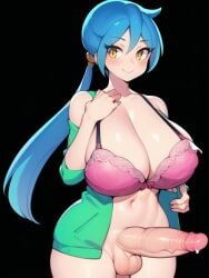 ai_generated boyfriend's_mom_(mizanploz) cyan_hair friday_night_funkin full-package_futanari futa_only futanari futanari_funky_night horny horny_female milf star_eyes thick thick_ass thick_thighs wanting_sex