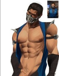 1boy 2023 bara bara_tits barazoku bi-han gay looking_at_viewer male male_focus male_nipples male_only manly mask masked masked_male mortal_kombat mortal_kombat_1_(2023) muscular_male netherrealm_studios nipples penis solo solo_male sub-zero yaoi