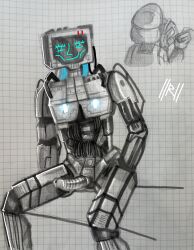 android chatacter:rebecha cock erect erect_penis erected erected_penis erection inscryption male_solo meta metallic_body metallic_penis no_source official_artist p03_(inscryption) pc pc_head risobase robo_dick robot robot_humanoid robotic_dick sitting tagme