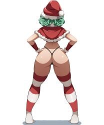 1girls ass butt christmas christmas_outfit female female_focus female_only from_behind full_body g-string green_hair lixiart one-punch_man red_socks socks stripped_socks tagme tatsumaki thigh_socks thighhighs thong white_socks wide_hips