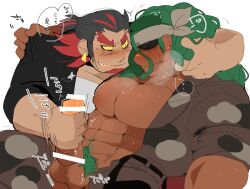 balls bara blush boner erection gay gijinka handjob hyaku_(artist) incineroar male male_only muscles muscular nintendo penis pokemon rillaboom